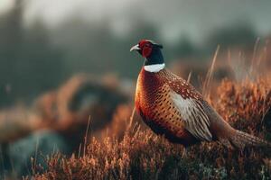 Pheasant on the grassy hillside photo