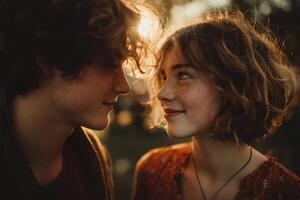 A young couple looking at each other photo