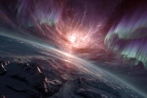An aurora borealis over the earth photo