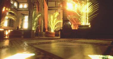 CGI Elegant interior with warm light and lush plants in a Moroccan style setting video