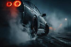 A car with smoke coming out of its tail lights photo