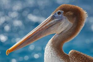 A pelican with a long beak photo