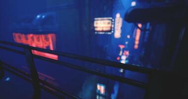 CGI Neon lights illuminate a city alleyway at night with reflections and shadows video