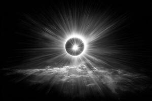 A black and white photo of a sunburst