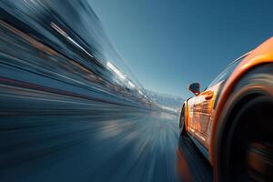 A car driving on a road with motion blur photo