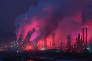 A factory with smoke coming out of the chimneys photo