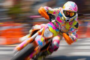 A person riding a motorcycle photo