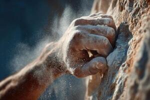A hand is holding onto a rock while climbing photo