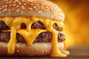 A close up of a cheeseburger with melted cheese photo