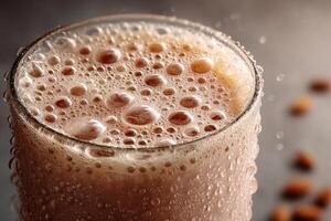 A glass of almond milk with bubbles photo