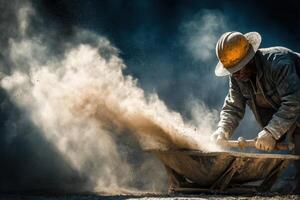 A man in a hard hat is working on a construction site photo