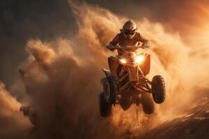 A man riding a quad bike through the sand photo