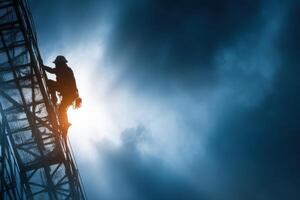 A man on a ladder on a construction site photo