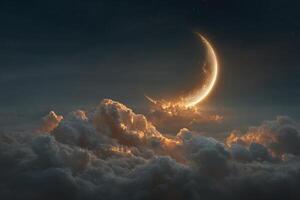 The moon and clouds are seen in the sky photo
