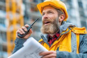 A man in a hard hat and helmet holding a phone photo