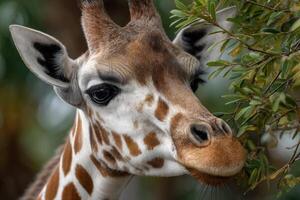 A giraffe with its head in the air photo