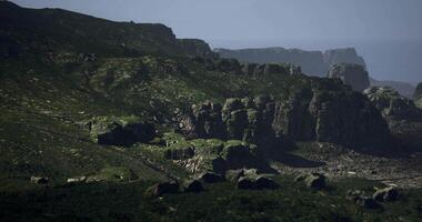 CGI Mountains with rocky terrain and coastal views during daylight video