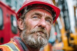 A man with a beard and hard hat photo