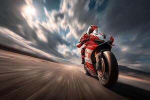 Motorcycle racing on the road with motion blur photo