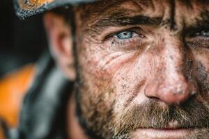 A close up of a man with a dirty face photo