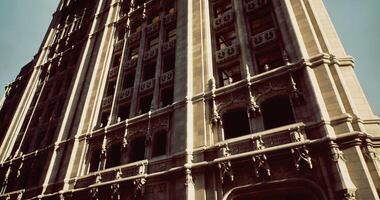 CGI Historic architectural details of a towering building in urban setting video