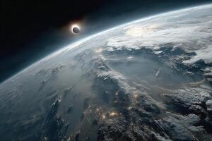 The earth is seen from space with the sun in the background photo
