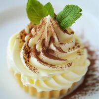 A close-up of a decadent crema pasticcera dessert, a rich and creamy Italian pastry cream, made with milk, eggs, sugar, flour, and infused with lemon zest, vanilla, or other flavorings, used as a filling for pastries and cakes, or served on its own as a d photo