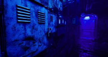 CGI Mysterious alley illuminated by blue lights in an urban environment video
