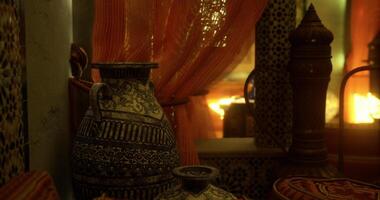 CGI Decorated pottery and warm lighting create an inviting atmosphere video
