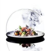 A glass dome with smoke coming out of it photo