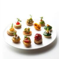 A plate of appetizers on a white surface photo