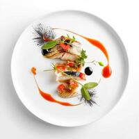 A plate with a fish dish on it photo