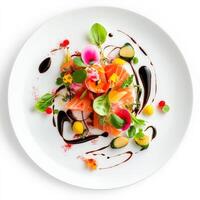 A plate with a salad and vegetables on it photo