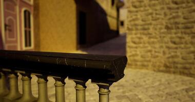 CGI Exploring an evening alleyway with historic architecture in a quiet town video