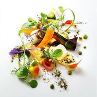 A plate of food with vegetables and herbs photo