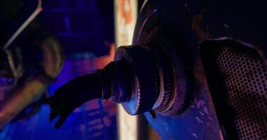 CGI Close up of a worn electrical connection in an industrial setting at night video