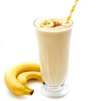 A smoothie with bananas and a straw photo