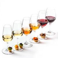 Wine glasses with different types of wine photo