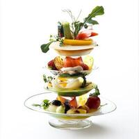A stack of fruit and vegetables on a plate photo