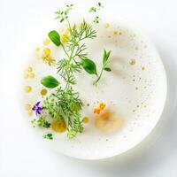 A plate with a white substance on top of it photo