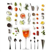 Various ingredients arranged in a circle on a white background photo