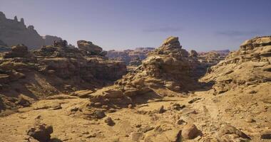 CGI Sandstone rock formations and eroded landscape in a desert setting video