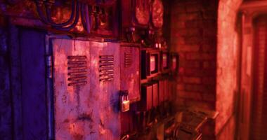 CGI Industrial wall with colorful lighting in a retro urban setting video