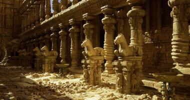 CGI Ancient temple ruins with carved horse sculptures and stone columns video
