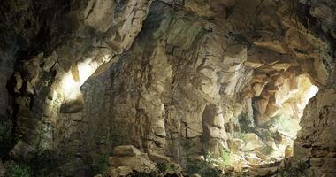 CGI Light streaming through a natural cave in a serene wilderness setting video