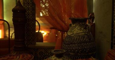 CGI Decorative pottery and textiles in a warm, ambient interior setting video