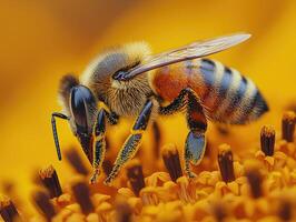 A Close Up Macro Photograph Of A Honeybee Pollinating photo
