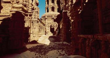 CGI Ancient architecture showcases intricate carvings in a sunlit environment video