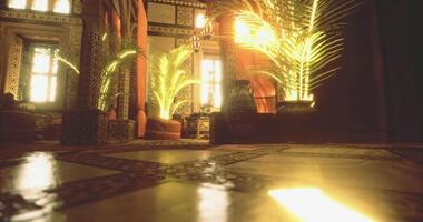 CGI Warm sunlight bathes a Moroccan interior with lush greenery and intricate decor video