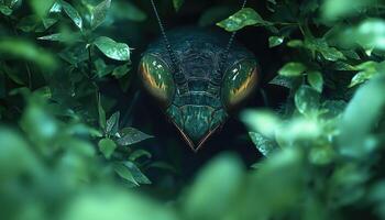 A Detailed Close Up View of a Praying Mantis Face photo